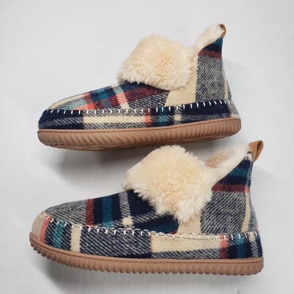 Dearfoams Alpine Moritz Bootie House Slippers Womens 9 Cream Plaid - Picture 7 of 16